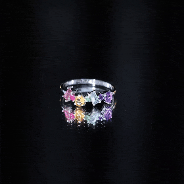 3/4 CT Colorful Multi Gemstone Promise Ring