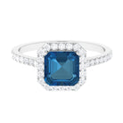 Crown Shank London Blue Topaz Engagement Ring with Diamond Accent London Blue Topaz - ( AAA ) - Quality - Rosec Jewels