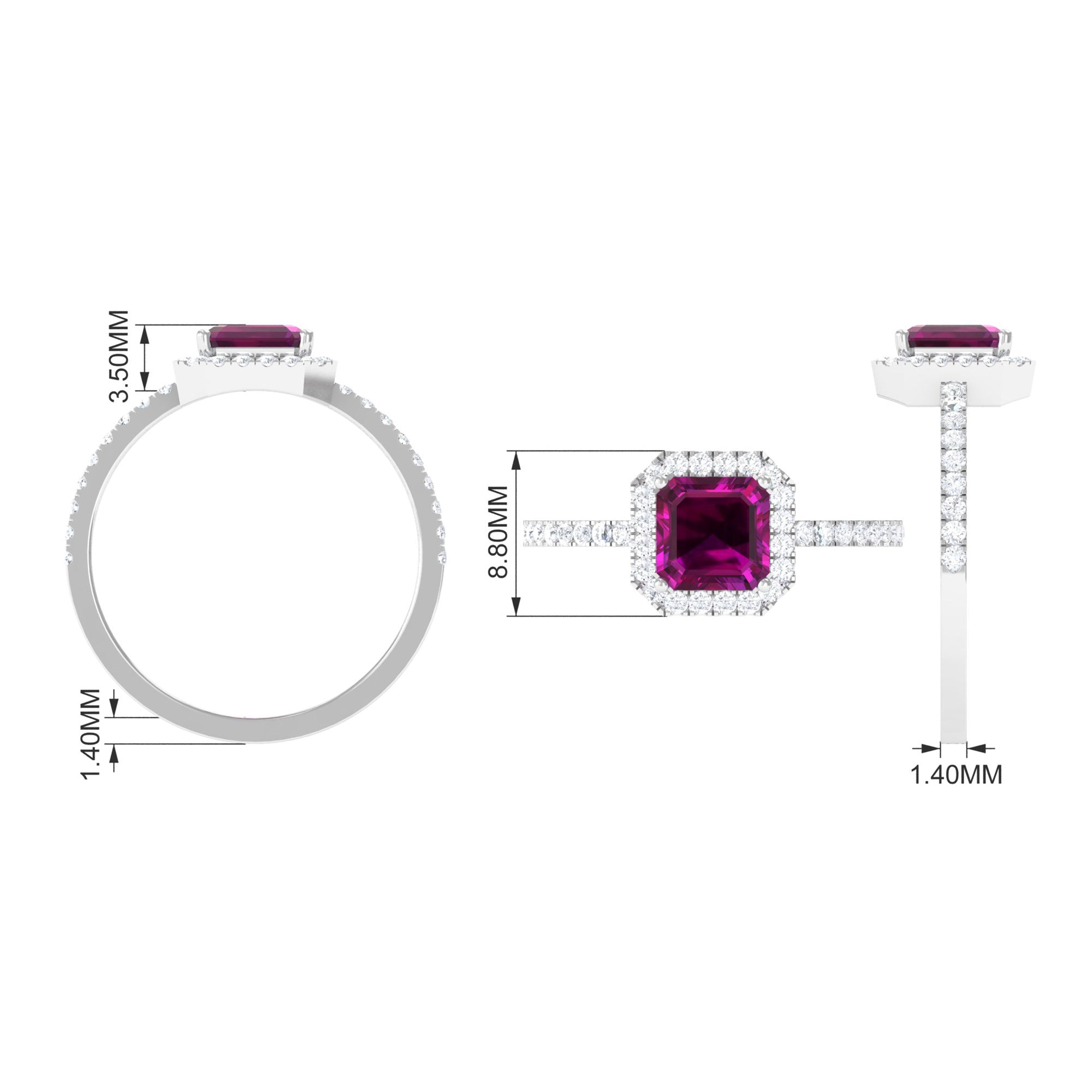 Natural Rhodolite Classic Engagement Ring With Diamond Halo Rhodolite - ( AAA ) - Quality - Rosec Jewels