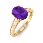 4 Prong Set Amethyst Solitaire and Diamond Ring Amethyst - ( AAA ) - Quality - Rosec Jewels