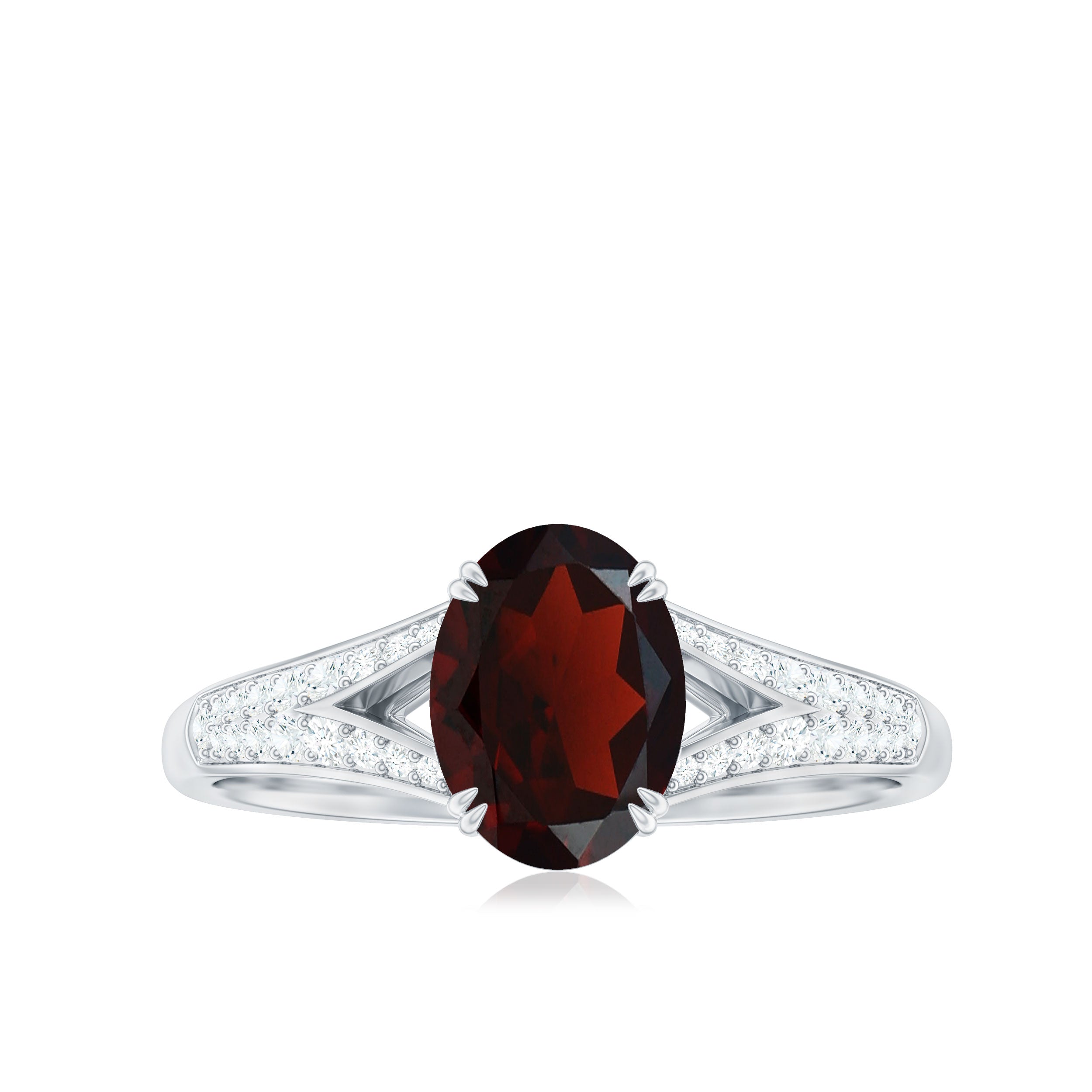 Oval Garnet Solitaire Engagement Ring with Diamond Garnet - ( AAA ) - Quality - Rosec Jewels