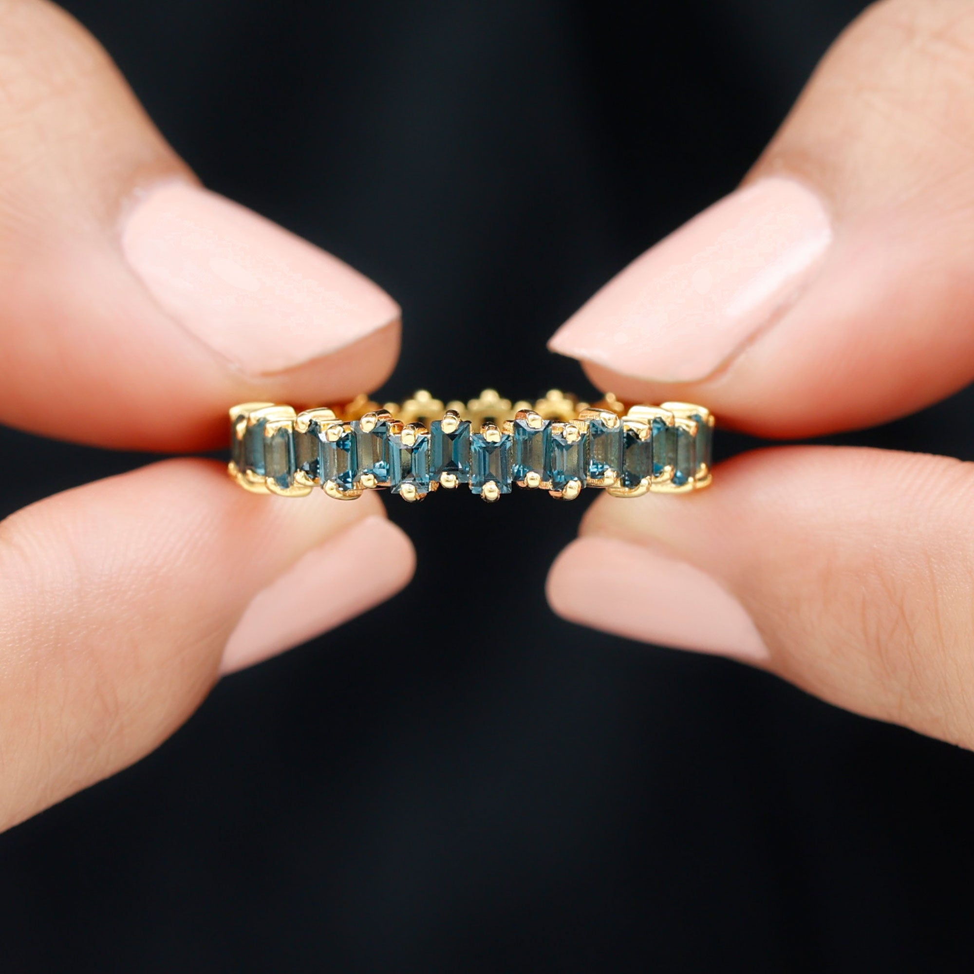 Baguette Cut London Blue Topaz Uneven Eternity Ring in 2 Prong Setting London Blue Topaz - ( AAA ) - Quality - Rosec Jewels