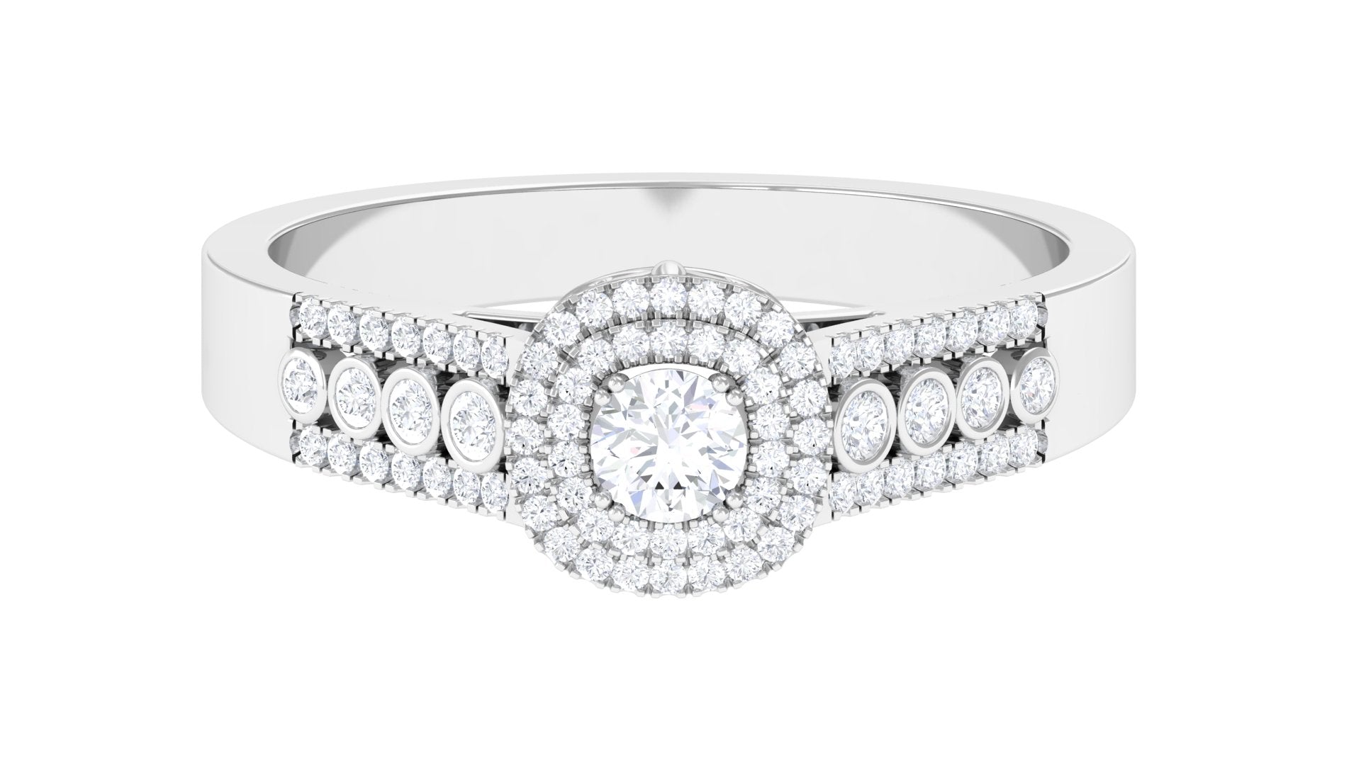 Round Diamond Double Halo Engagement Ring Diamond - ( HI-SI ) - Color and Clarity - Rosec Jewels