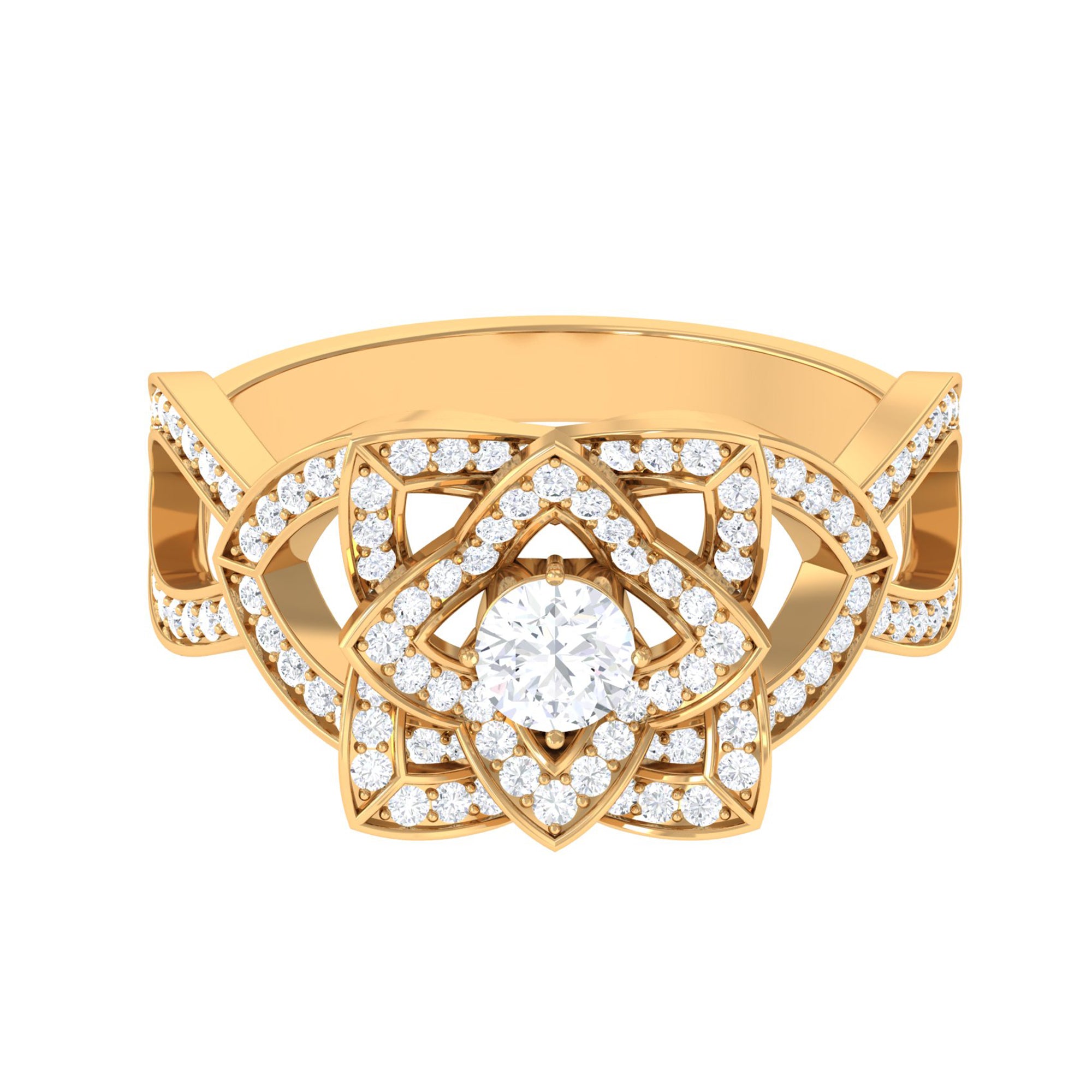 Art Deco Style Diamond Engagement Ring Diamond - ( HI-SI ) - Color and Clarity - Rosec Jewels