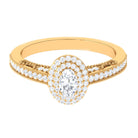 Oval Diamond Double Halo Engagement Ring with Beaded Detailing Diamond - ( HI-SI ) - Color and Clarity - Rosec Jewels