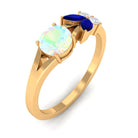 3/4 CT Ethiopian Opal and Blue Sapphire Promise Ring with Moissanite Ethiopian Opal - ( AAA ) - Quality - Rosec Jewels