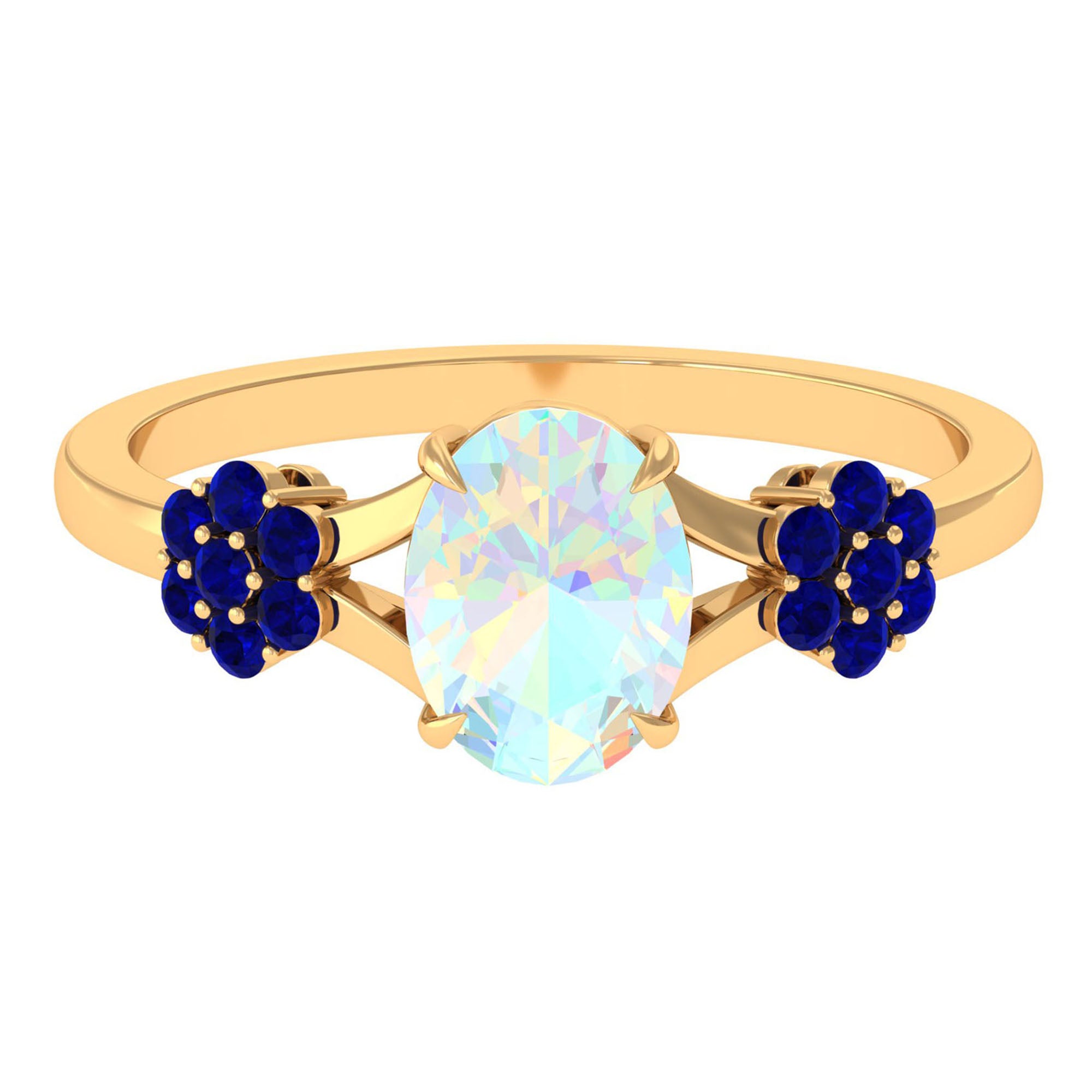 Oval Cut Ethiopian Opal Cocktail Engagement Ring with Blue Sapphire Ethiopian Opal - ( AAA ) - Quality - Rosec Jewels