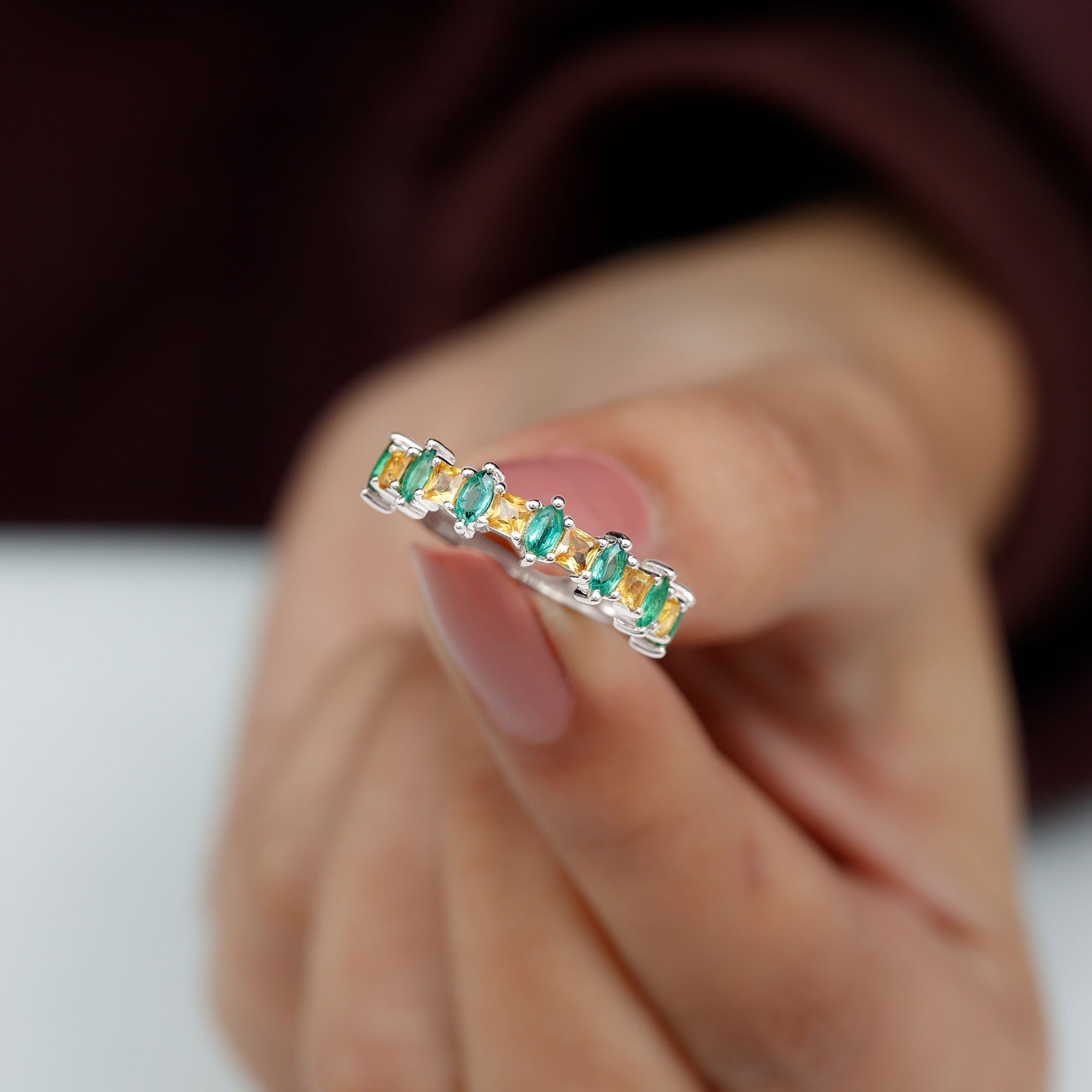 Rosec Jewels-Lab-Created Emerald and Yellow Sapphire Half Eternity Ring