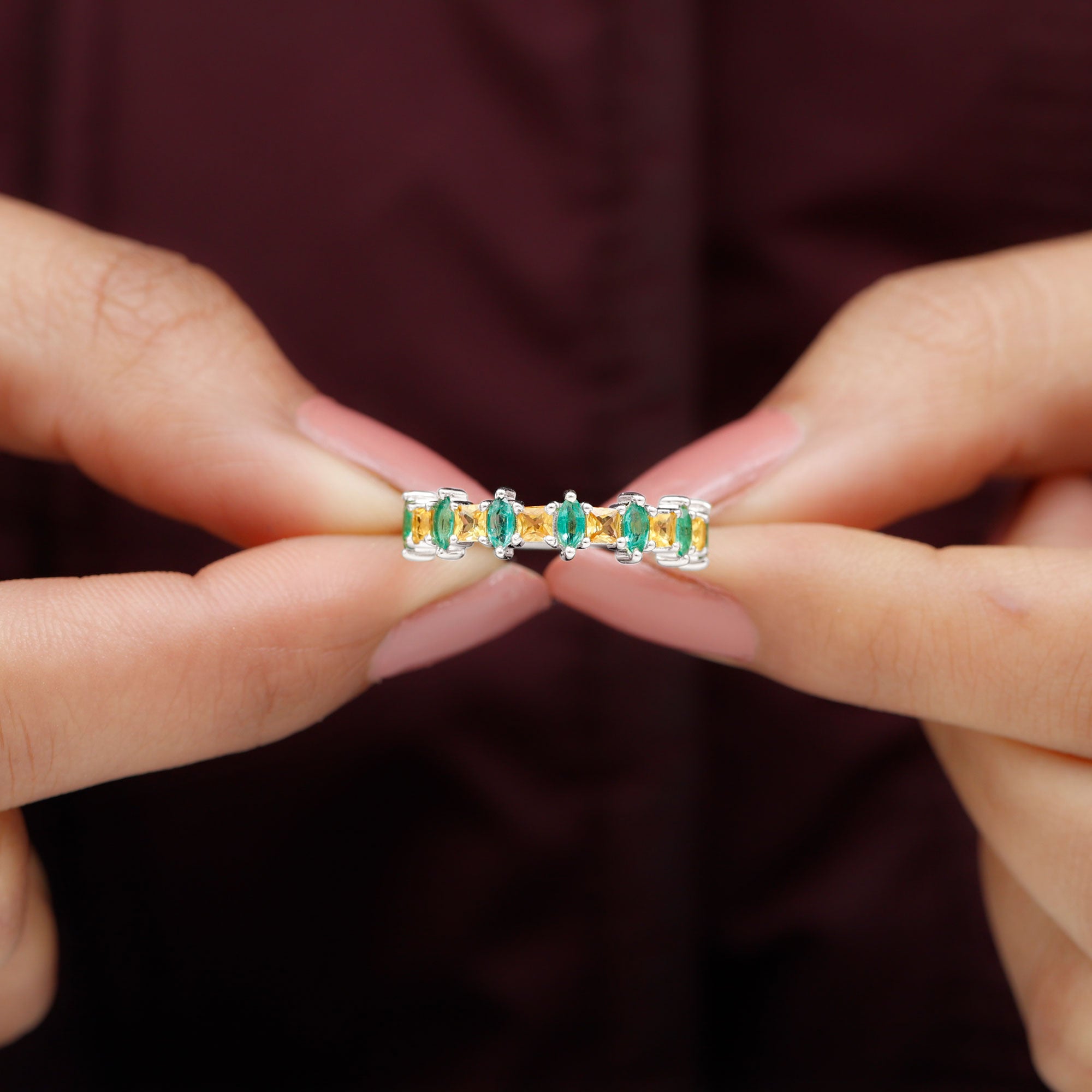 Rosec Jewels-Lab-Created Emerald and Yellow Sapphire Half Eternity Ring