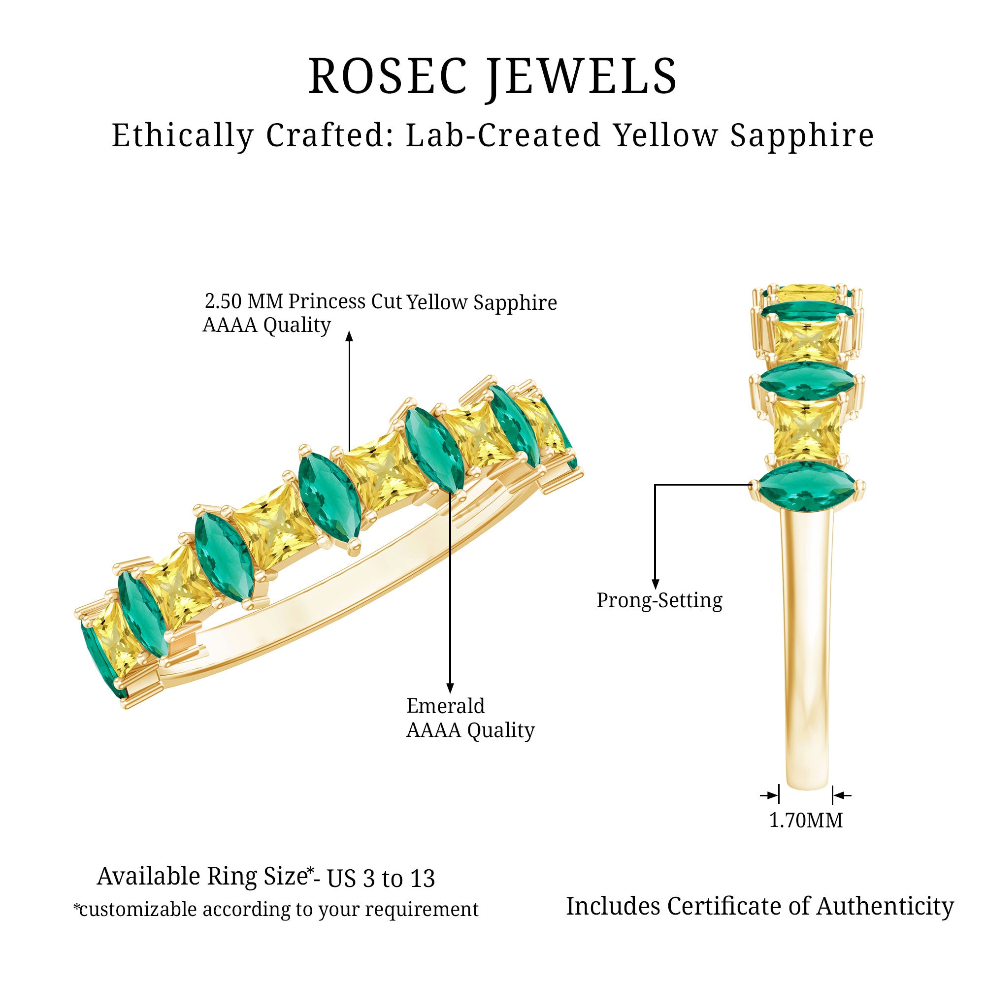 Rosec Jewels-Lab-Created Emerald and Yellow Sapphire Half Eternity Ring