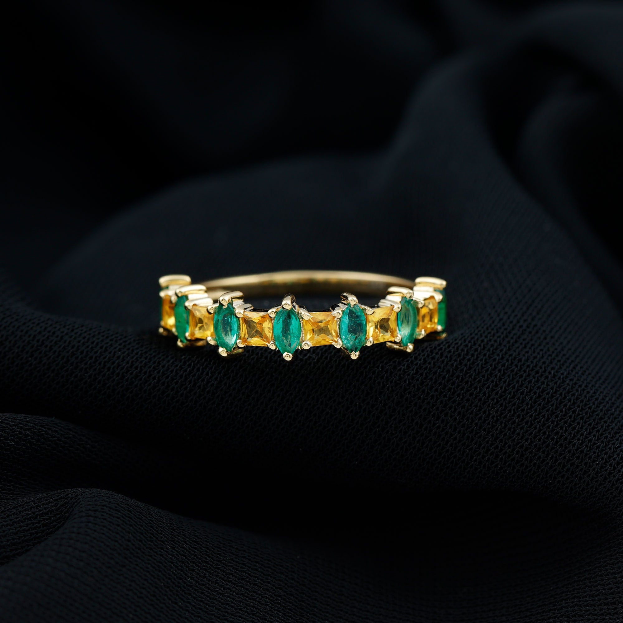 Rosec Jewels-Lab-Created Emerald and Yellow Sapphire Half Eternity Ring