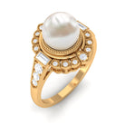 Freshwater Pearl and Diamond Cocktail Halo Ring Freshwater Pearl - ( AAA ) - Quality - Rosec Jewels