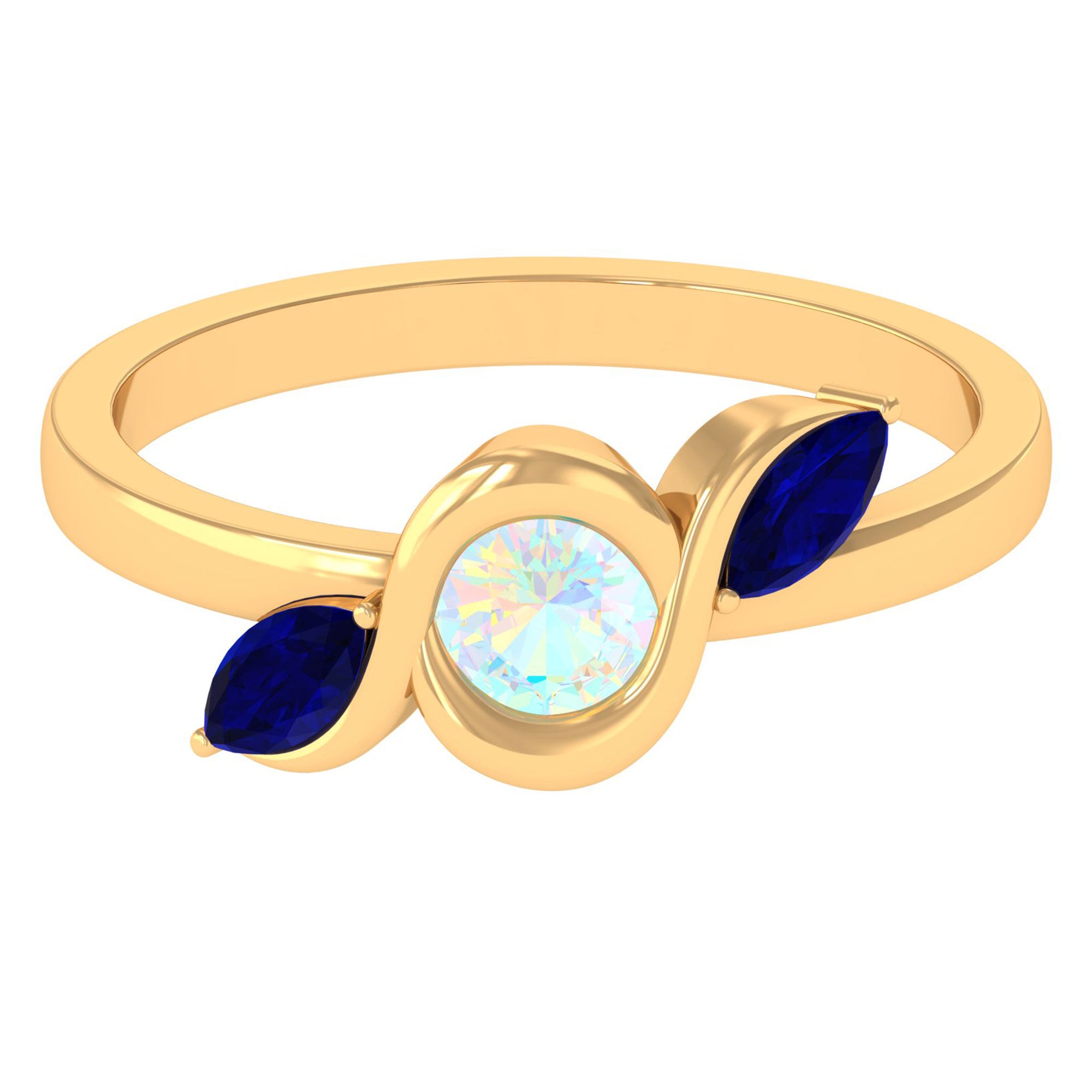 Solitaire Ethiopian Opal Minimal Promise Ring with Blue Sapphire Ethiopian Opal - ( AAA ) - Quality - Rosec Jewels