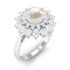 Round Freshwater Pearl Engagement Ring with Moissanite Double Halo Freshwater Pearl - ( AAA ) - Quality - Rosec Jewels
