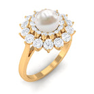 Round Freshwater Pearl Engagement Ring with Moissanite Double Halo Freshwater Pearl - ( AAA ) - Quality - Rosec Jewels