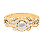 Designer Freshwater Pearl and Diamond Anniversary Band Ring Freshwater Pearl - ( AAA ) - Quality - Rosec Jewels