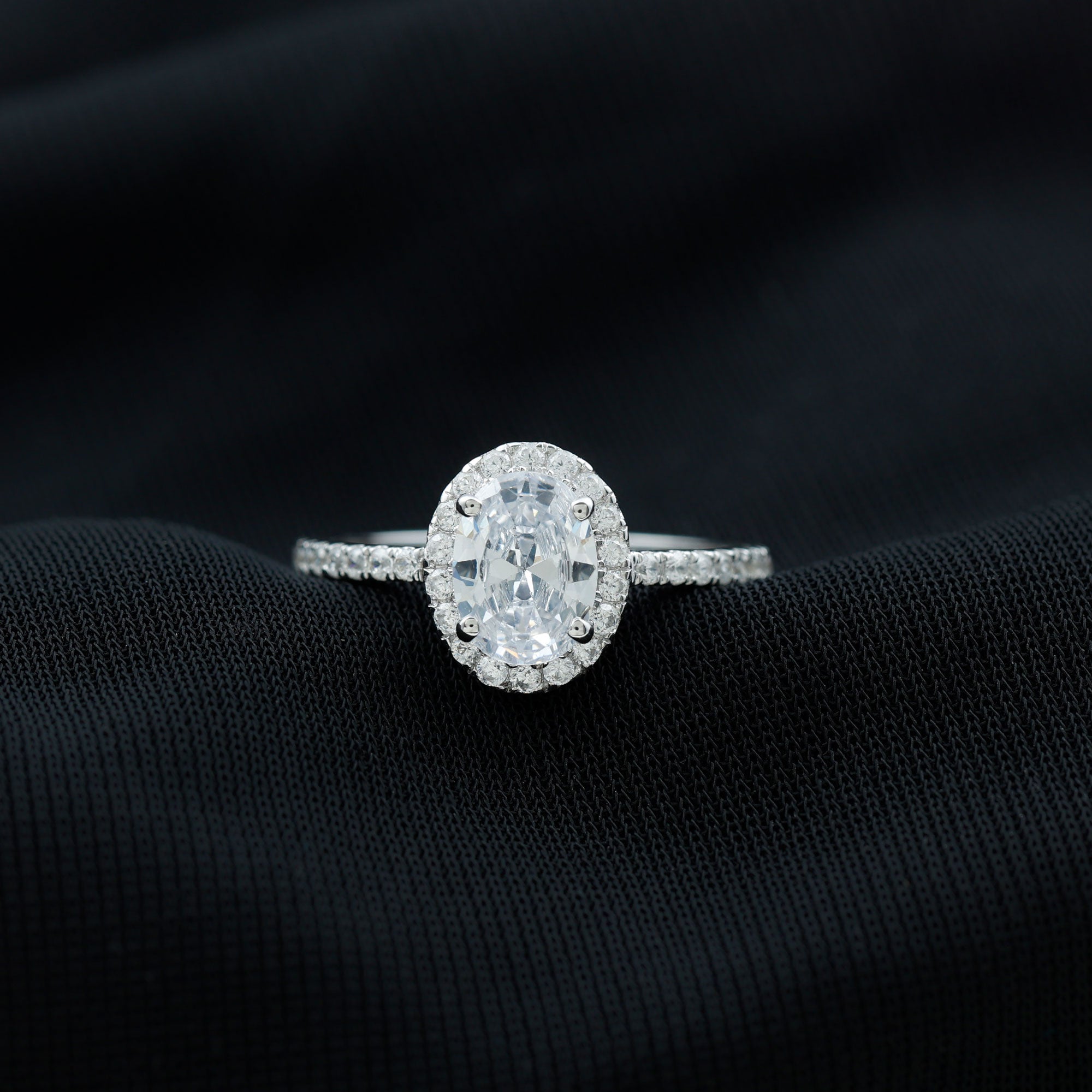 Oval Zircon Halo Engagement Ring Zircon - ( AAAA ) - Quality - Rosec Jewels