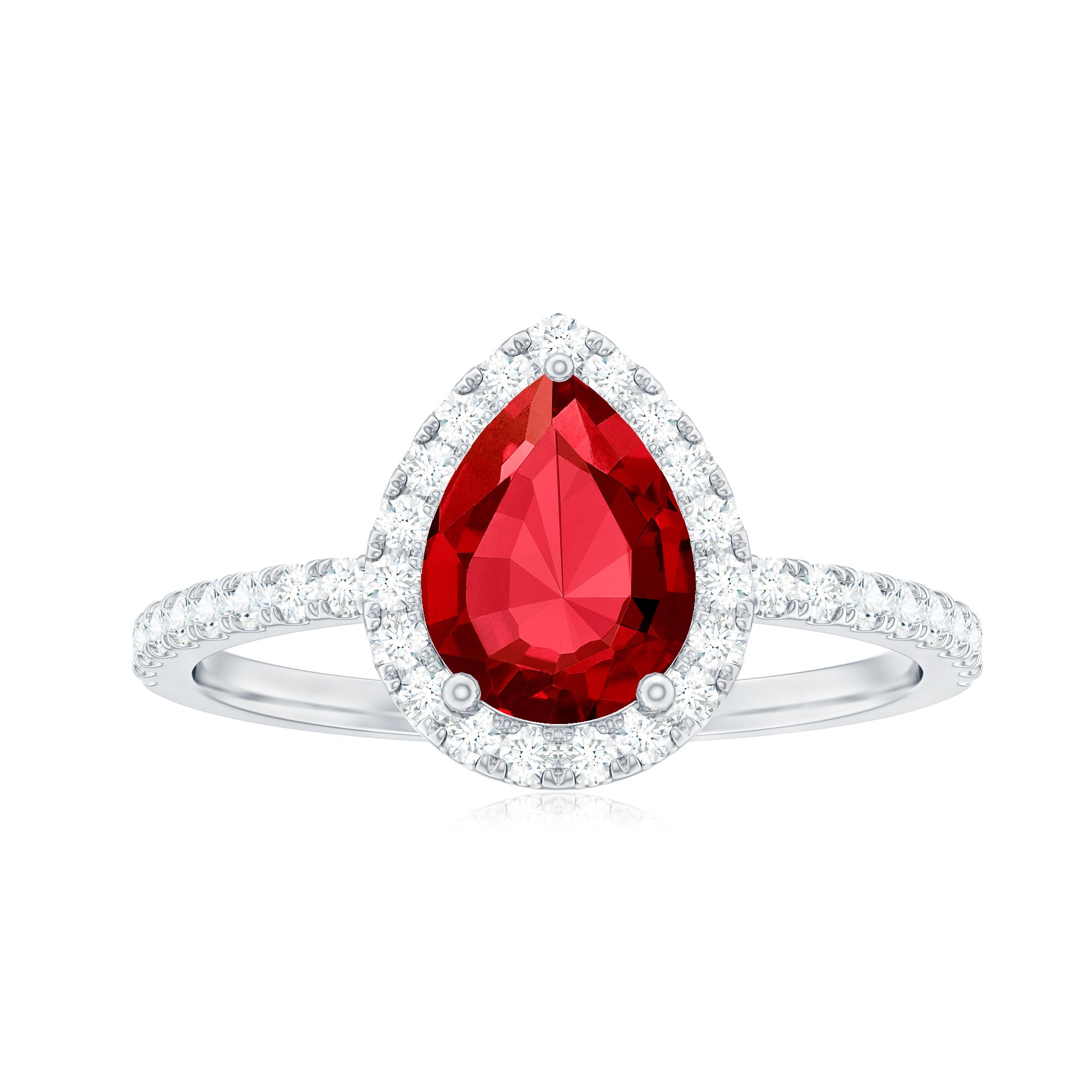 Pear Cut Lab Created Ruby Engagement Ring with Diamond Accent Lab Created Ruby - ( AAAA ) - Quality - Rosec Jewels