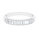 Baguette Cut Zircon Minimal Half Eternity Ring with Gold Beaded Zircon - ( AAAA ) - Quality - Rosec Jewels