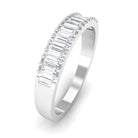 Baguette Cut Zircon Minimal Half Eternity Ring with Gold Beaded Zircon - ( AAAA ) - Quality - Rosec Jewels