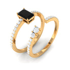 Emerald Cut Created Black Diamond Ring Set with Diamond Lab Created Black Diamond - ( AAAA ) - Quality - Rosec Jewels