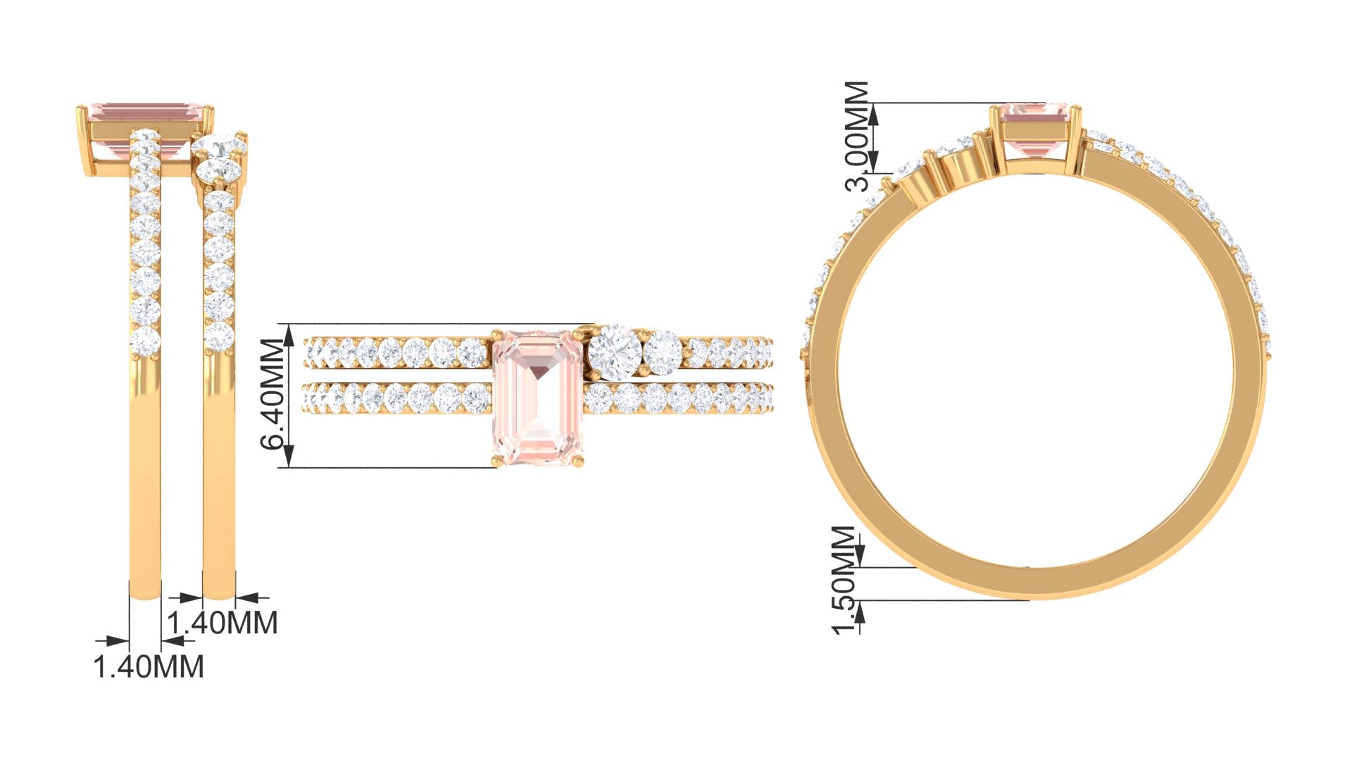 Natural Morganite and Diamond Stackable Ring Set Morganite - ( AAA ) - Quality - Rosec Jewels