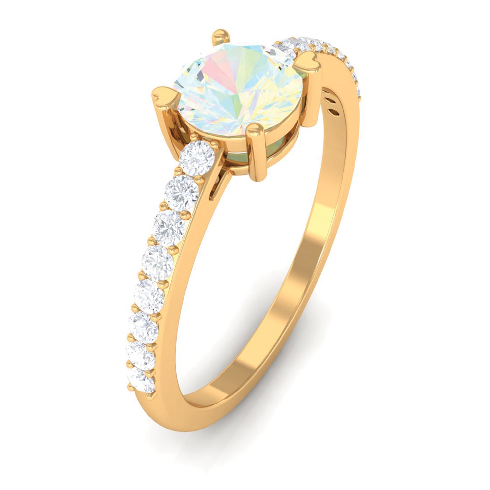 Certified Ethiopian Opal Solitaire Promise Ring with Diamond Ethiopian Opal - ( AAA ) - Quality - Rosec Jewels