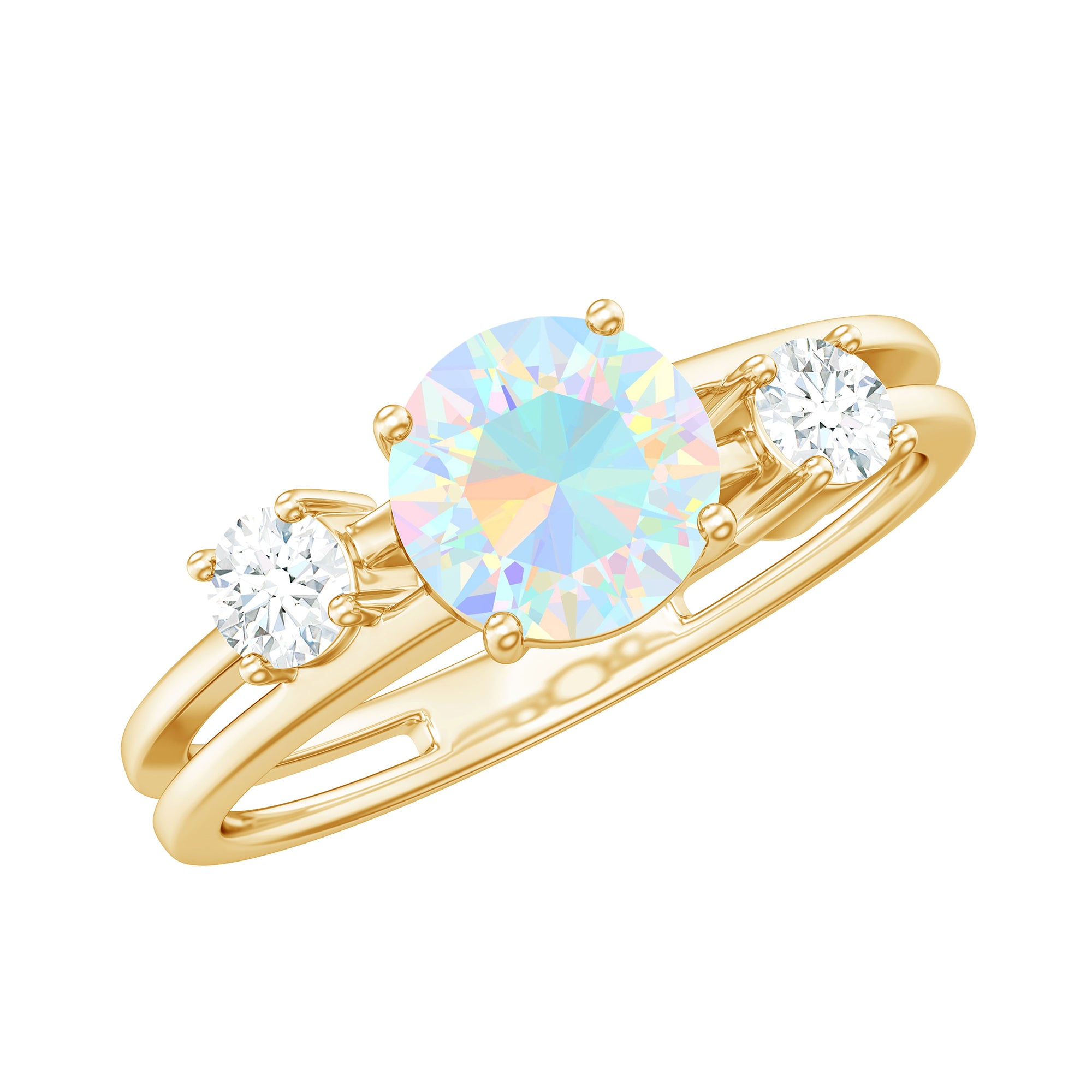 1 CT Ethiopian Opal Solitaire Engagement Ring with Diamond Ethiopian Opal - ( AAA ) - Quality - Rosec Jewels