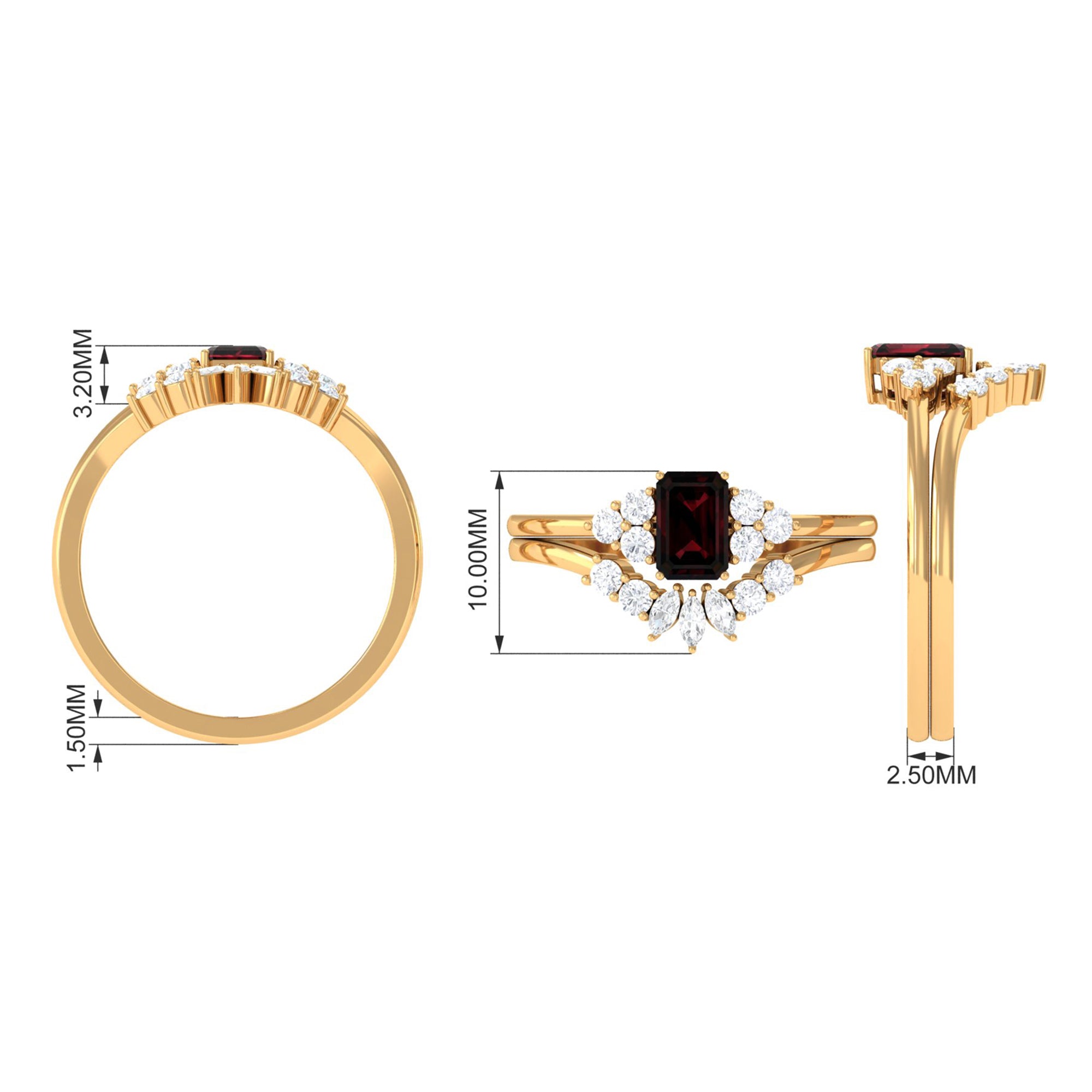 Octagon Cut Garnet Solitaire Ring Set with Diamond Garnet - ( AAA ) - Quality - Rosec Jewels