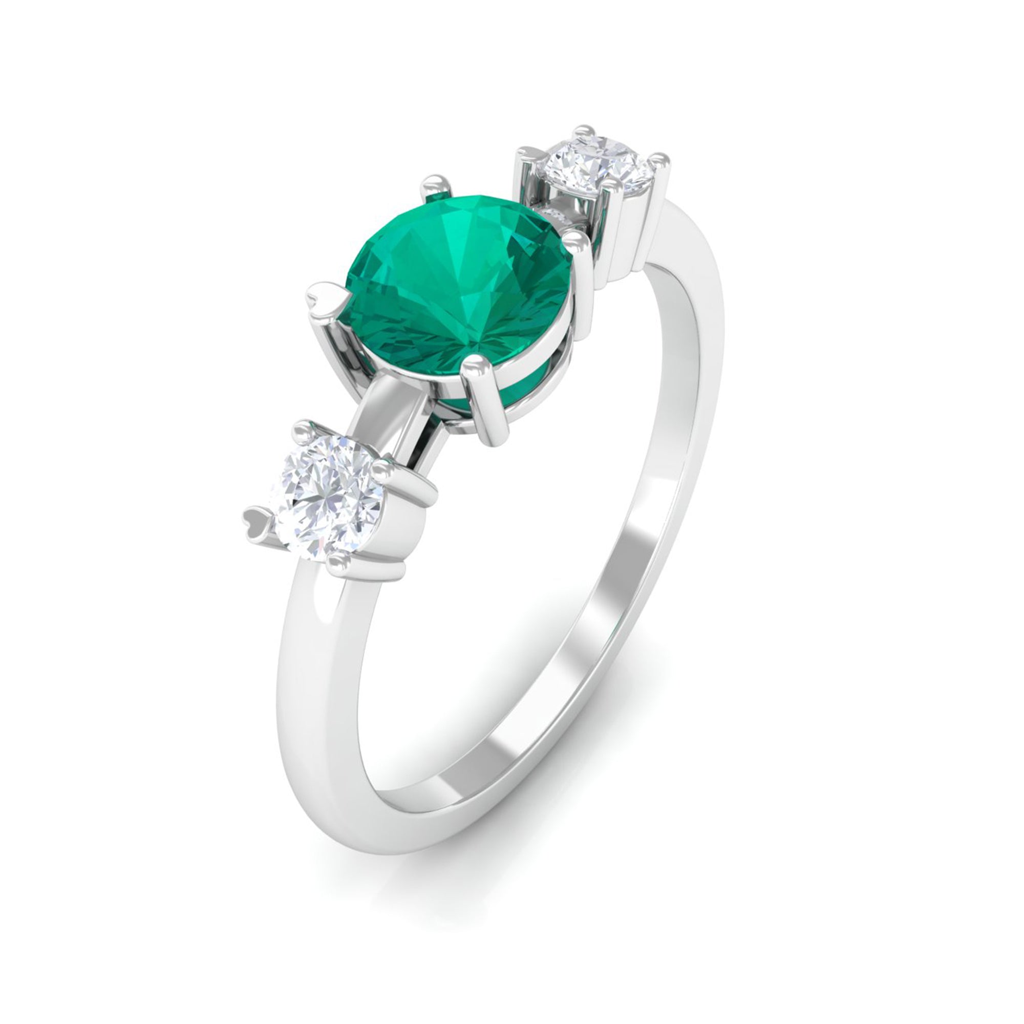 Minimal Promise Ring with Emerald and Diamond Emerald - ( AAA ) - Quality - Rosec Jewels