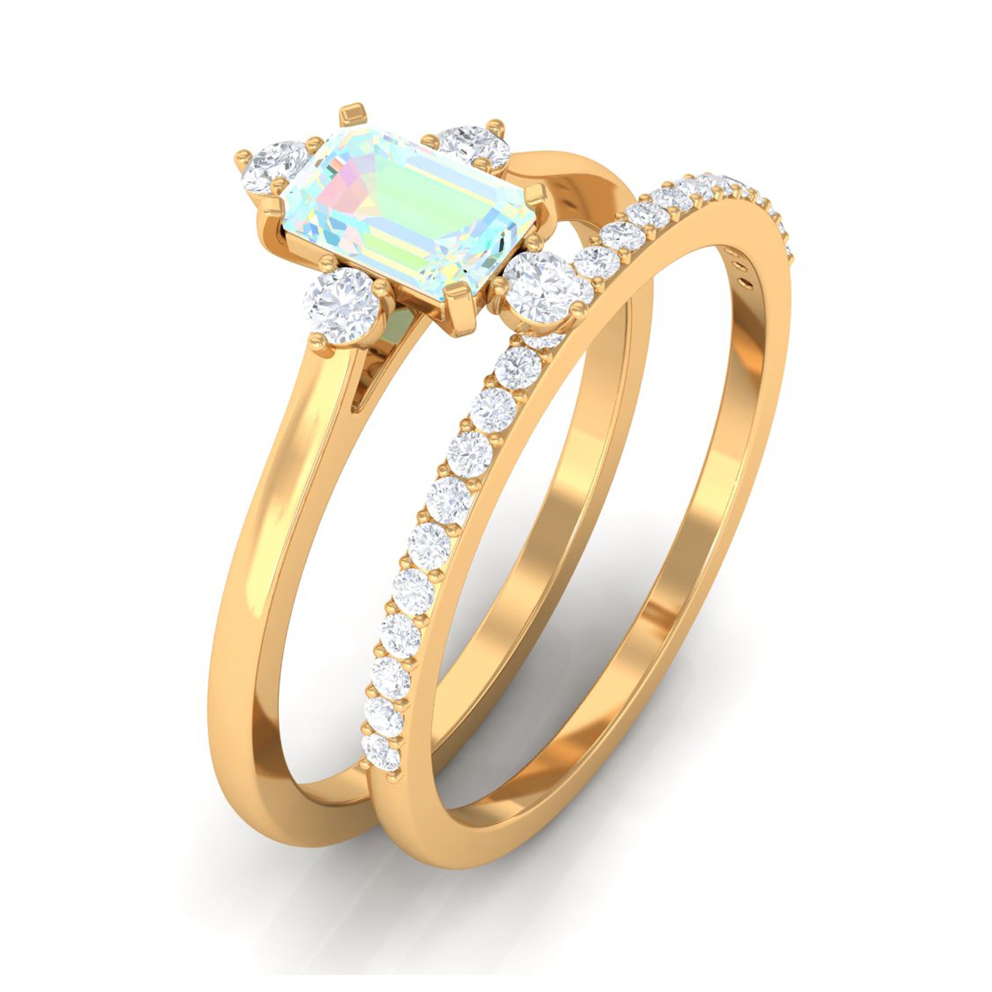 Natural Ethiopian Opal Solitaire Ring Set with Diamond Ethiopian Opal - ( AAA ) - Quality - Rosec Jewels