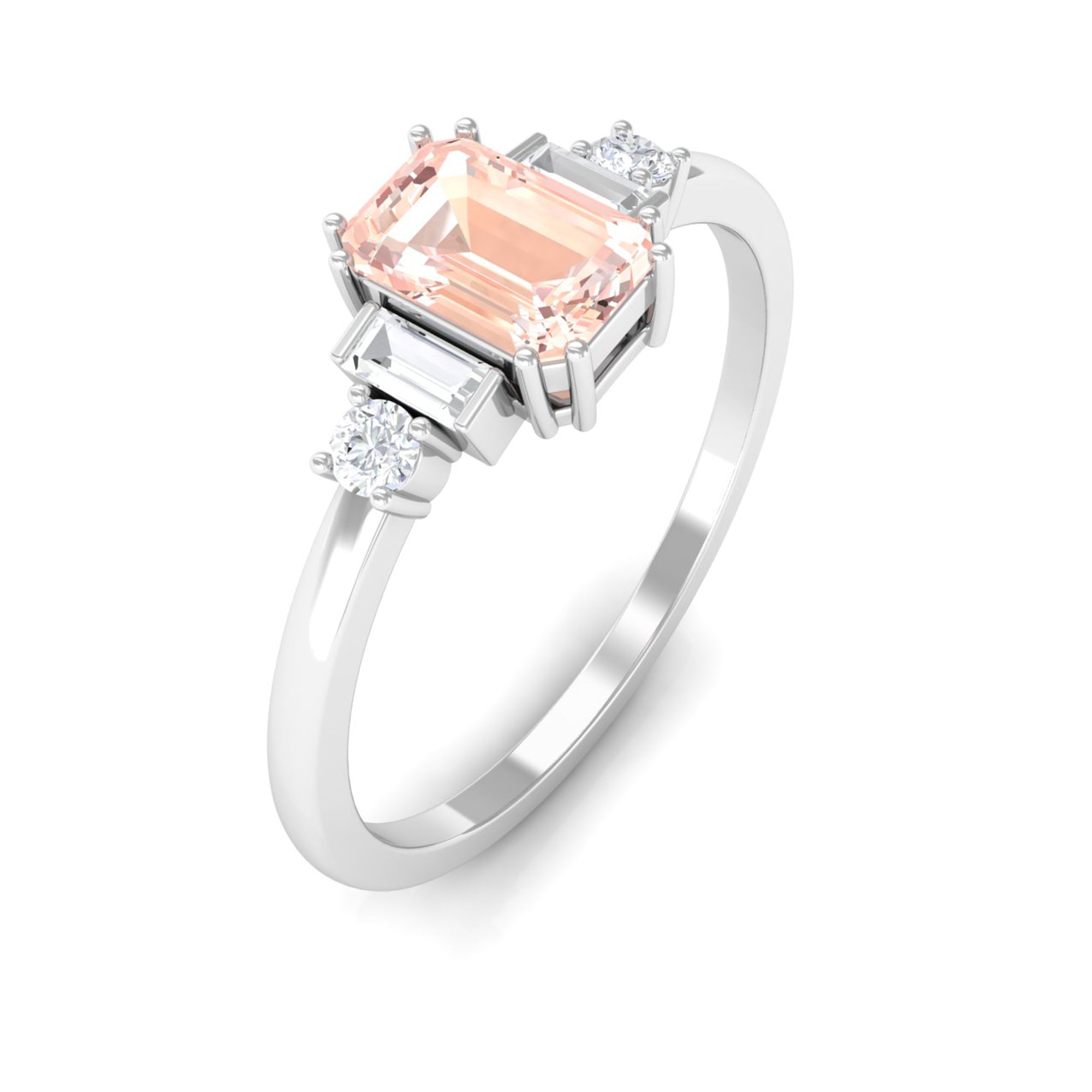 3/4 CT Morganite Solitaire Engagement Ring with Diamond Morganite - ( AAA ) - Quality - Rosec Jewels