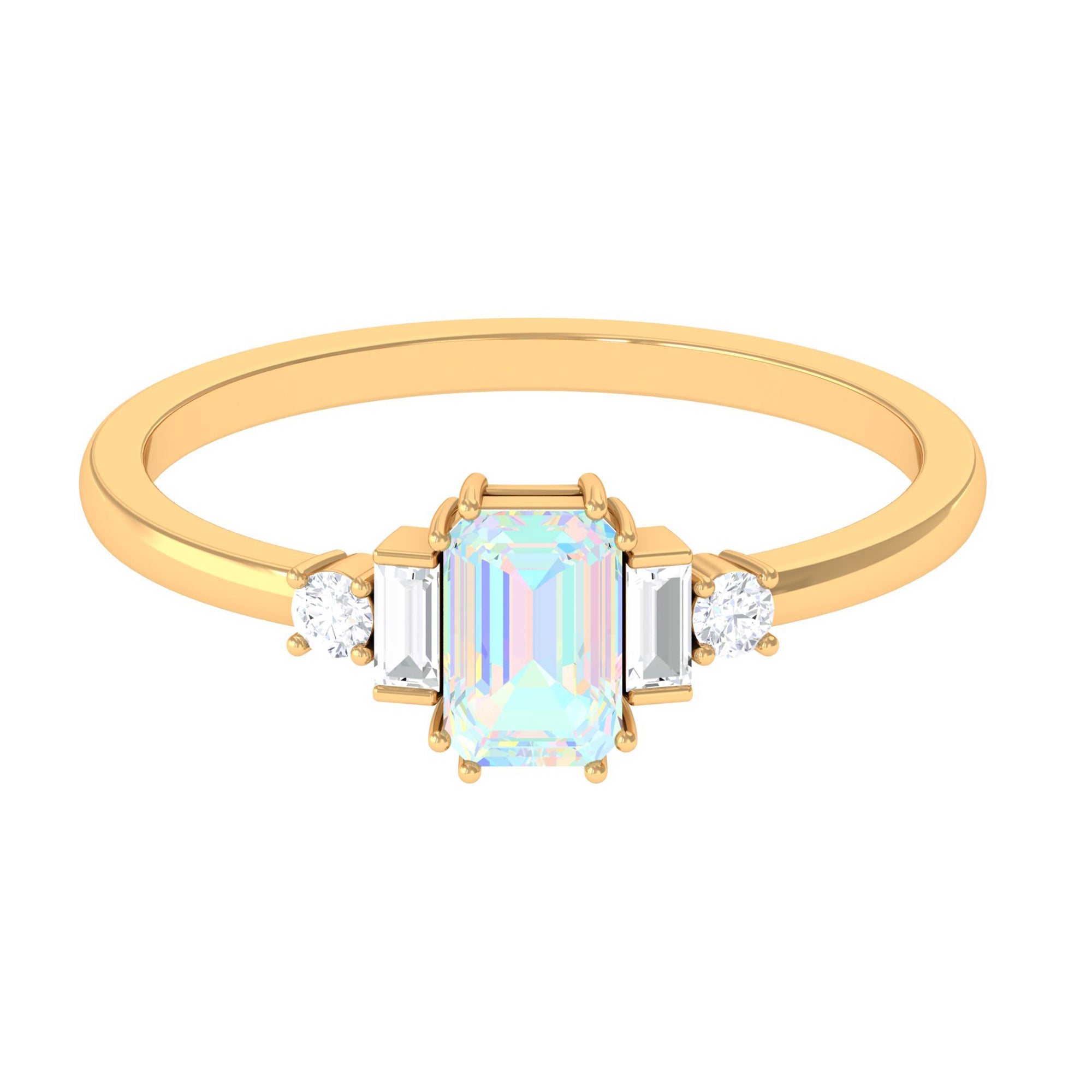 Octagon Cut Ethiopian Opal Solitaire Ring with Diamond Ethiopian Opal - ( AAA ) - Quality - Rosec Jewels