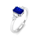 Classic Octagon Cut Created Blue Sapphire Ring with Diamond Lab Created Blue Sapphire - ( AAAA ) - Quality - Rosec Jewels