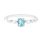 Octagon Aquamarine Solitaire Ring with Diamond Side Stones Aquamarine - ( AAA ) - Quality - Rosec Jewels