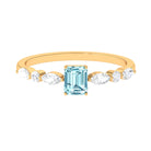 Octagon Aquamarine Solitaire Ring with Diamond Side Stones Aquamarine - ( AAA ) - Quality - Rosec Jewels