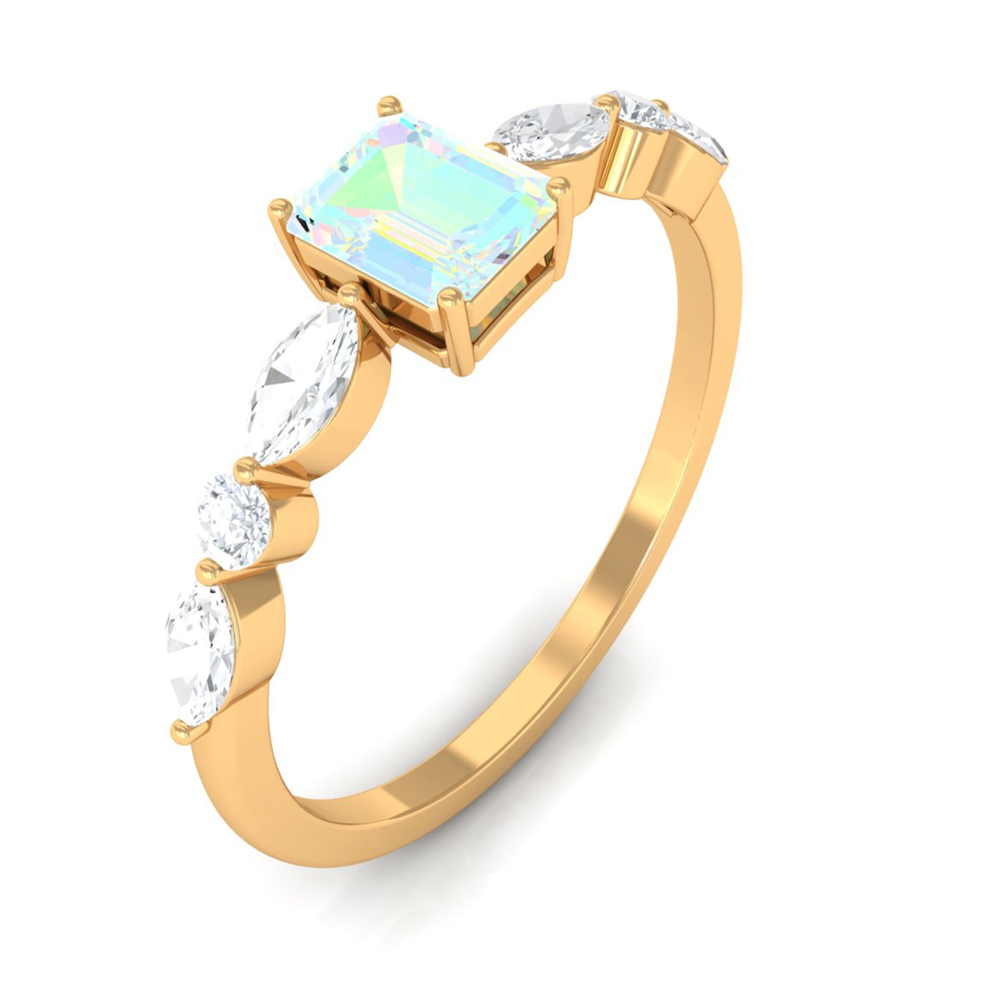3/4 CT Octagon Ethiopian Opal Solitaire Ring with Diamond Side Stones Ethiopian Opal - ( AAA ) - Quality - Rosec Jewels
