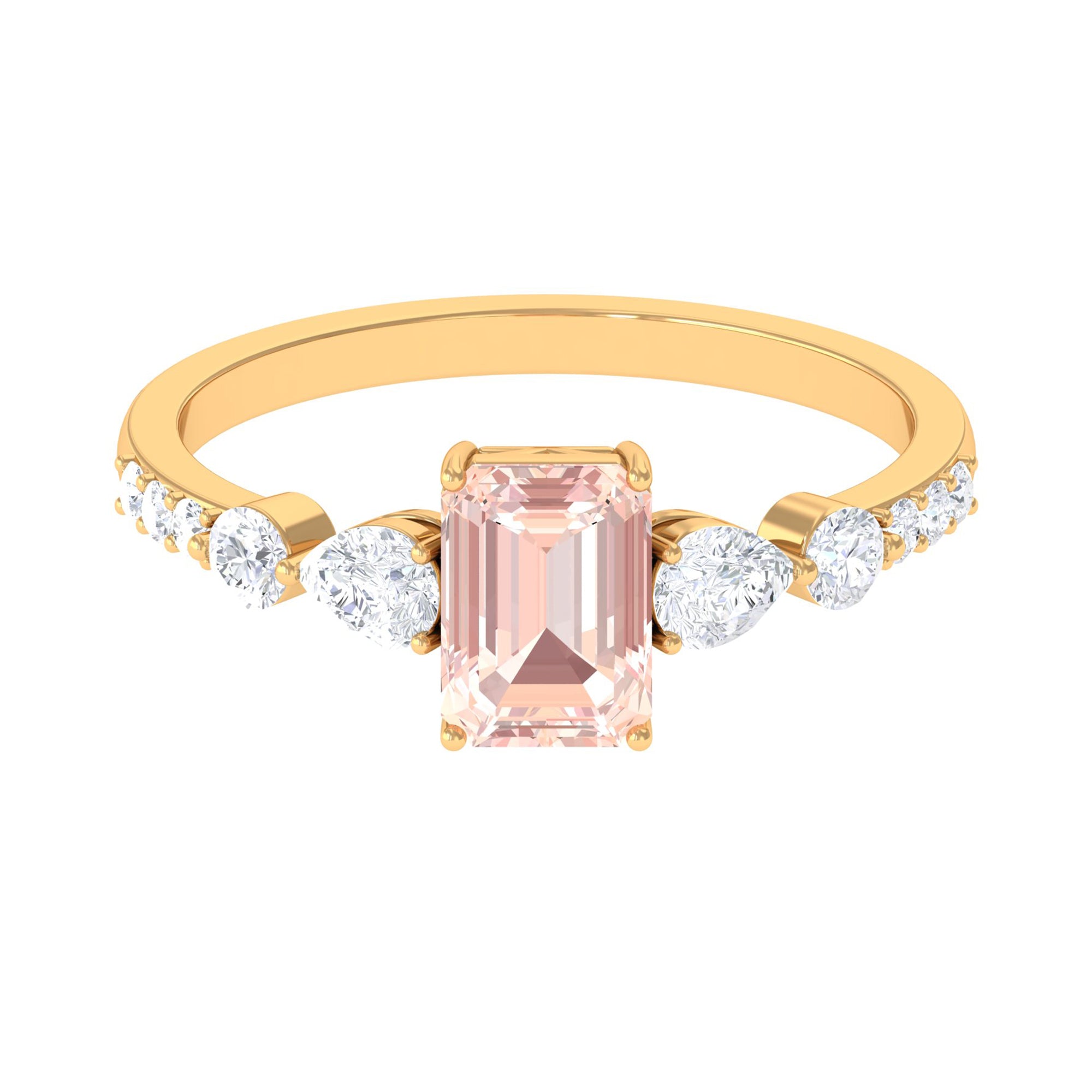 Solitaire Morganite Engagement Ring with Diamond Side Stones Morganite - ( AAA ) - Quality - Rosec Jewels