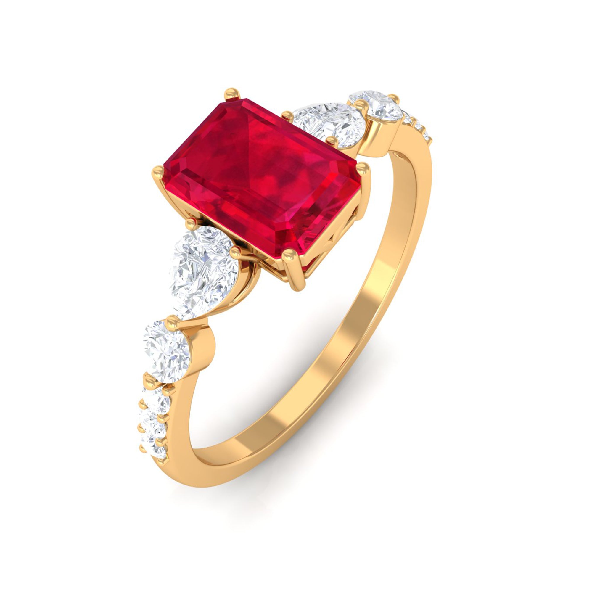 1.75 CT Octagon Lab Created Ruby Classic Solitaire Engagement Ring with Moissanite Lab Created Ruby - ( AAAA ) - Quality - Rosec Jewels