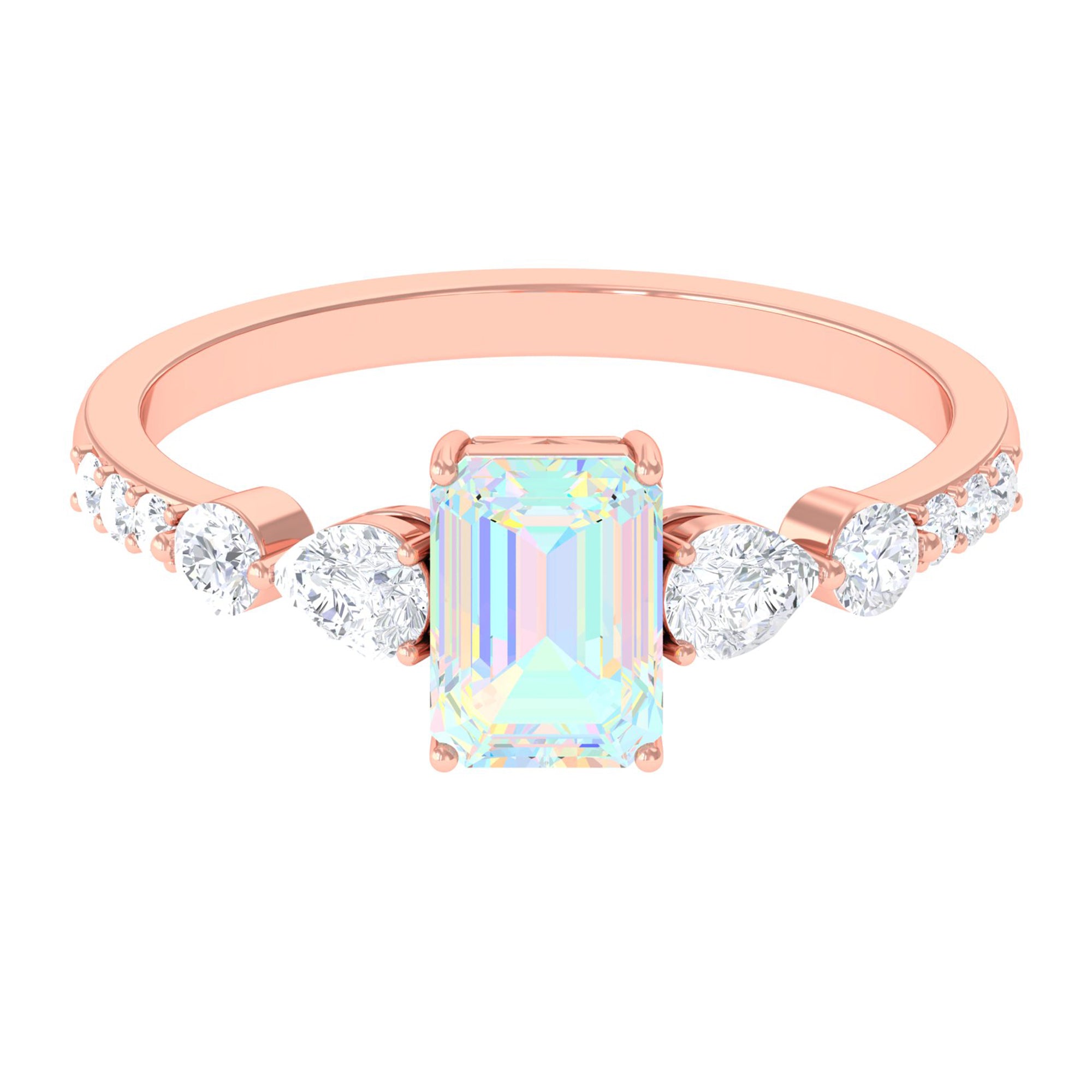 Natural Ethiopian Opal Solitaire Ring with Moissanite Stones Ethiopian Opal - ( AAA ) - Quality - Rosec Jewels