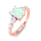 Natural Ethiopian Opal Solitaire Ring with Moissanite Stones Ethiopian Opal - ( AAA ) - Quality - Rosec Jewels