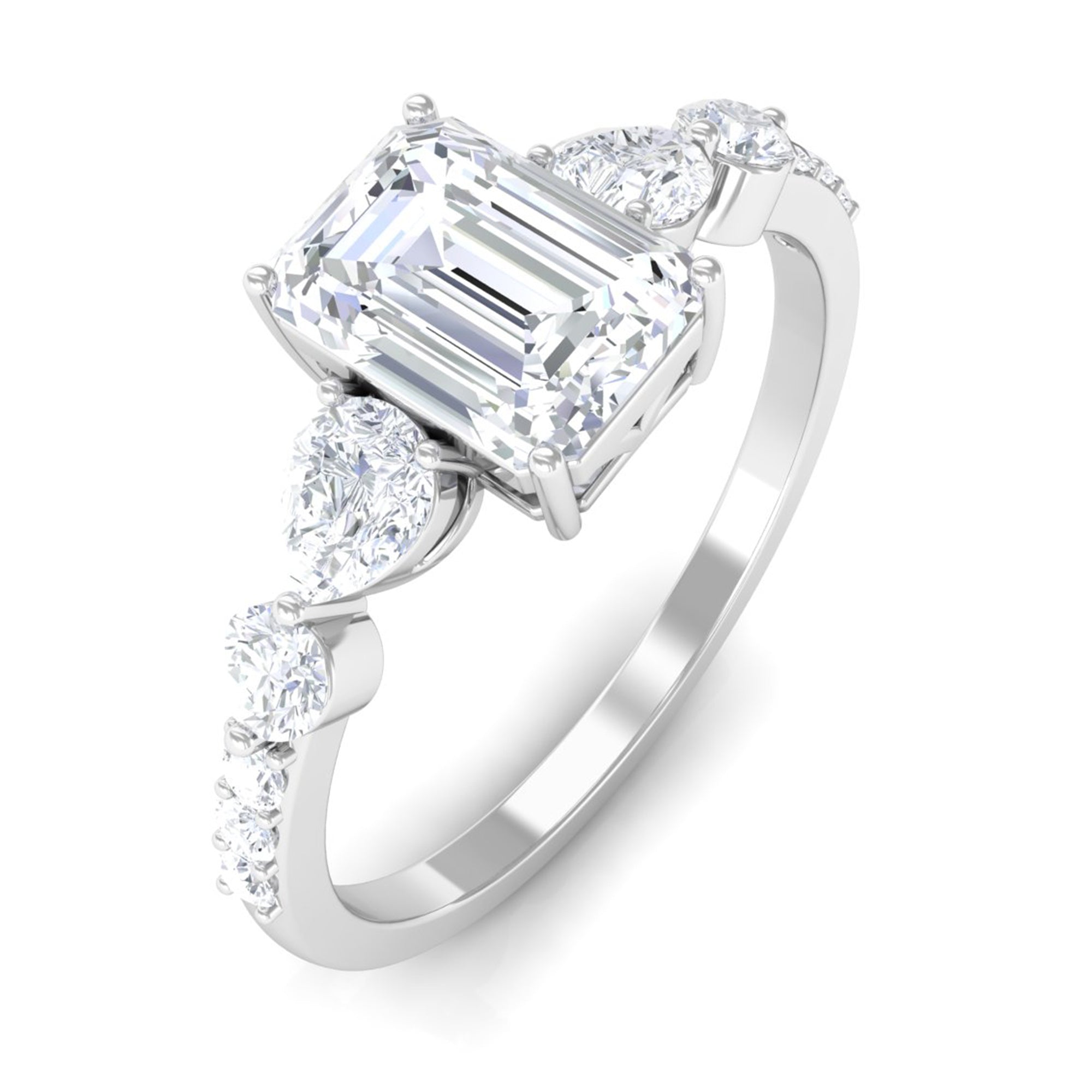 Emerald Cut Zircon Classic Solitaire Engagement Ring Zircon - ( AAAA ) - Quality - Rosec Jewels