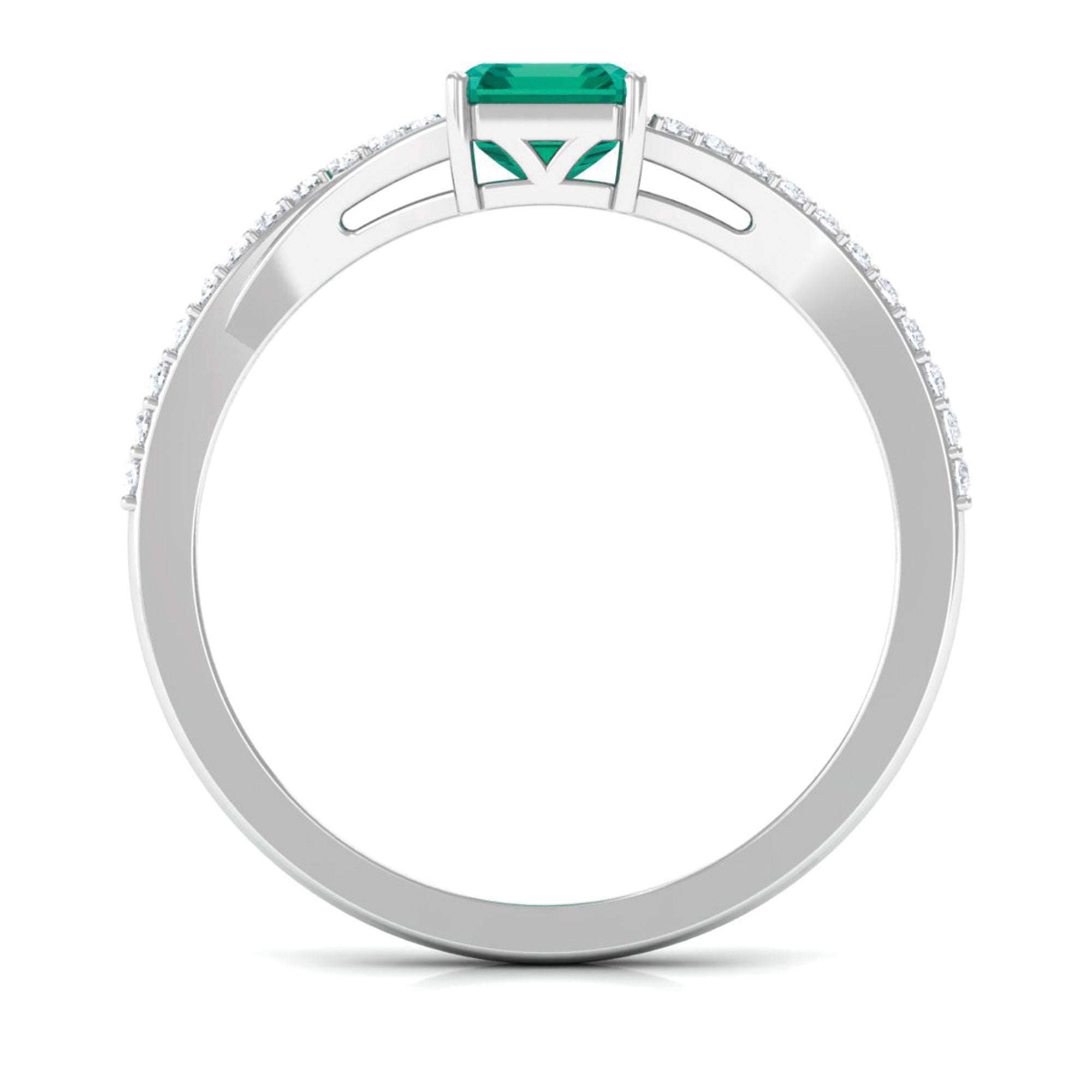 Octagon shape Emerald Solitaire Ring with Diamond Split Shank Emerald - ( AAA ) - Quality - Rosec Jewels