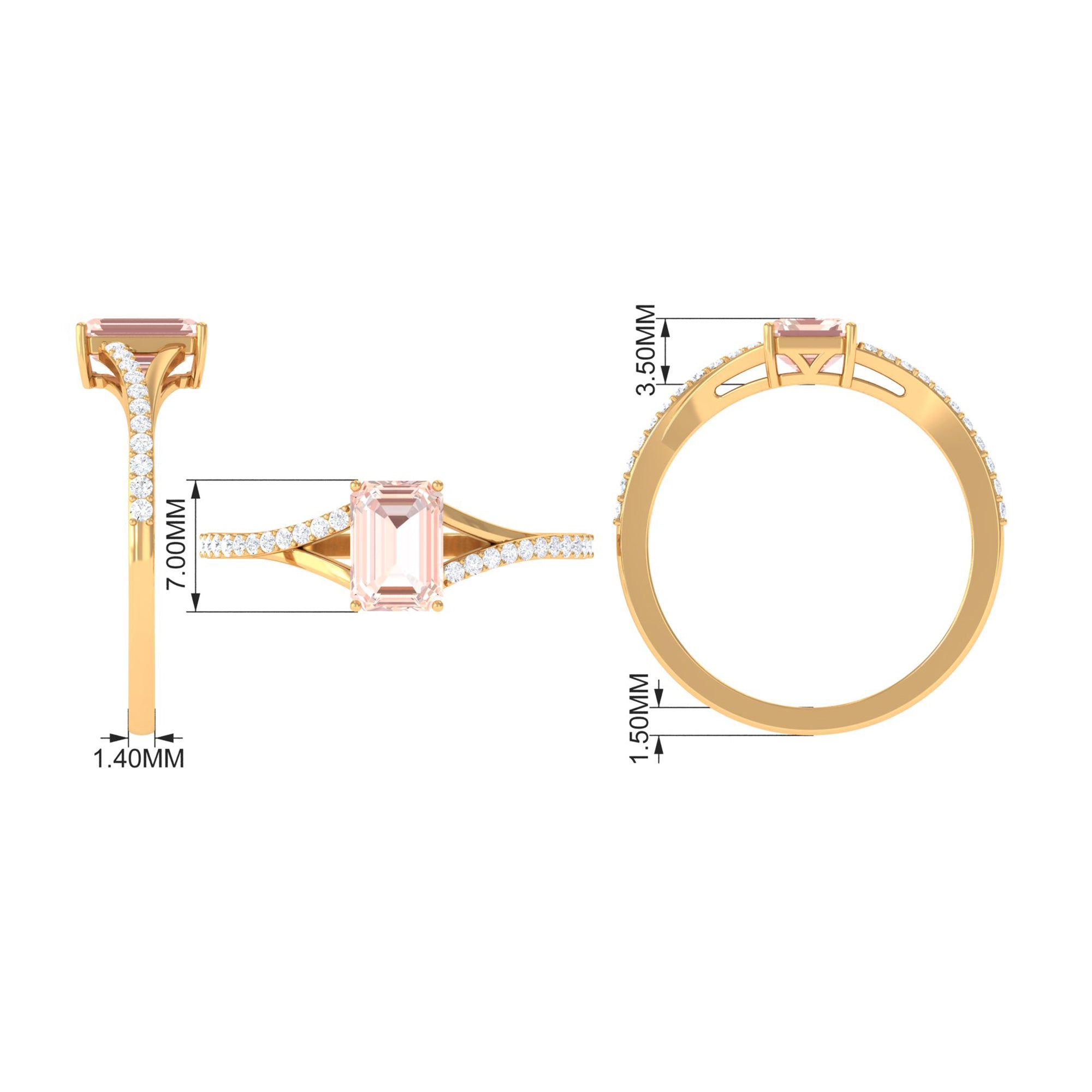 Solitaire Morganite Split Shank Engagement Ring with Diamond Morganite - ( AAA ) - Quality - Rosec Jewels