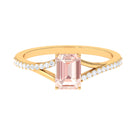 Solitaire Morganite Split Shank Engagement Ring with Diamond Morganite - ( AAA ) - Quality - Rosec Jewels