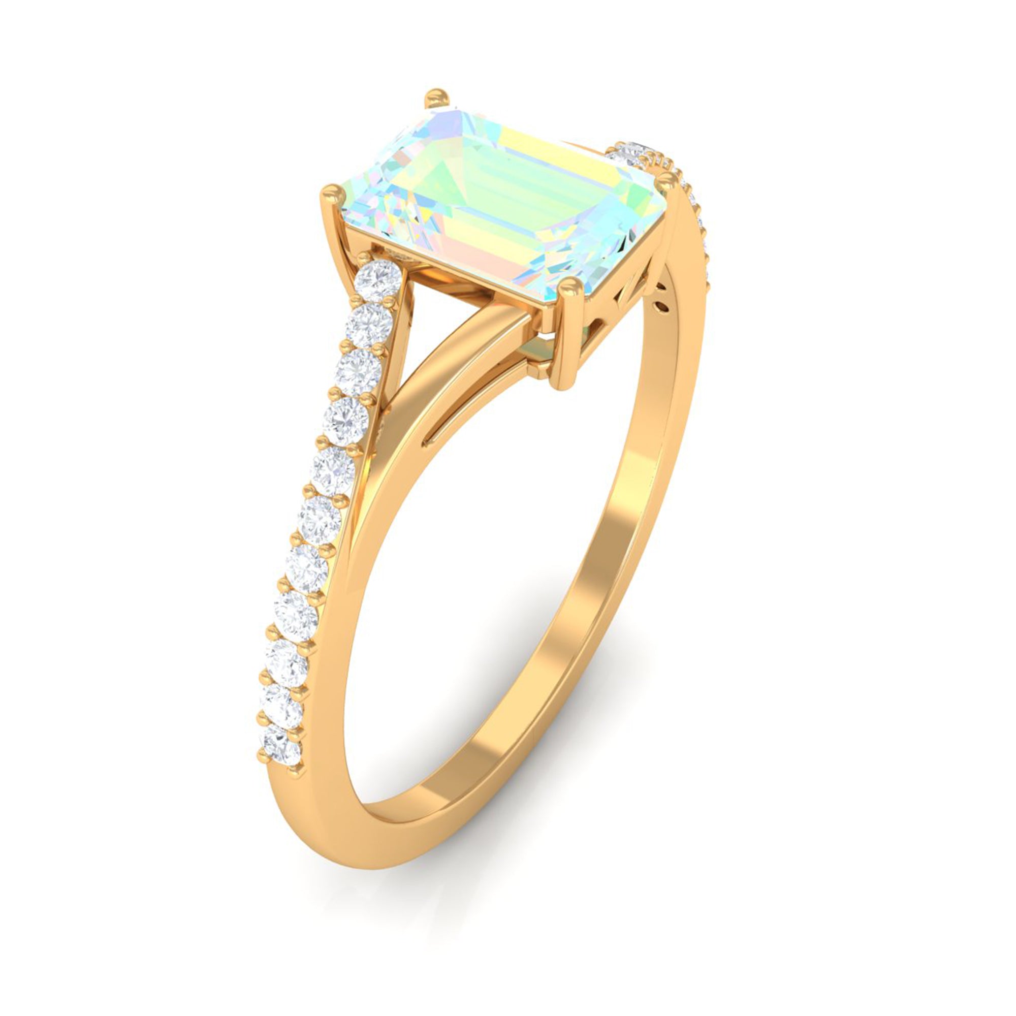 Split Shank Ethiopian Opal Solitaire Engagement Ring with Diamond Ethiopian Opal - ( AAA ) - Quality - Rosec Jewels