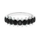 Oval Cut Black Onyx Half Eternity Ring with Diamond Black Onyx - ( AAA ) - Quality - Rosec Jewels