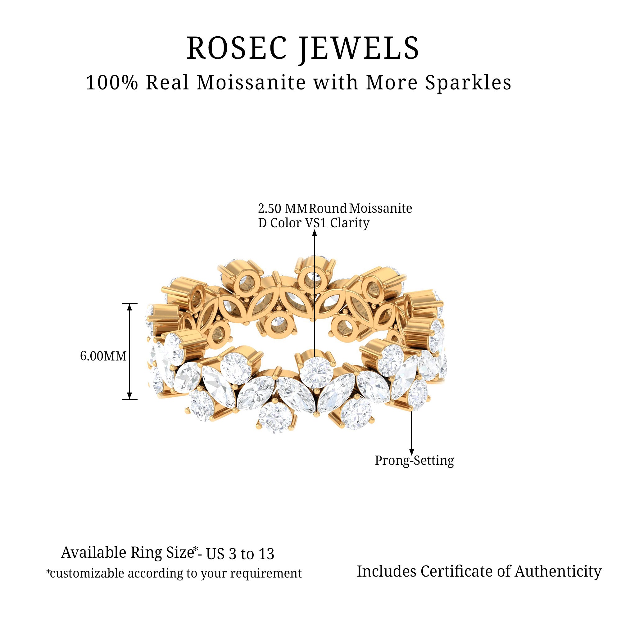 Marquise and Round Moissanite Cluster Eternity Band Moissanite - ( D-VS1 ) - Color and Clarity - Rosec Jewels