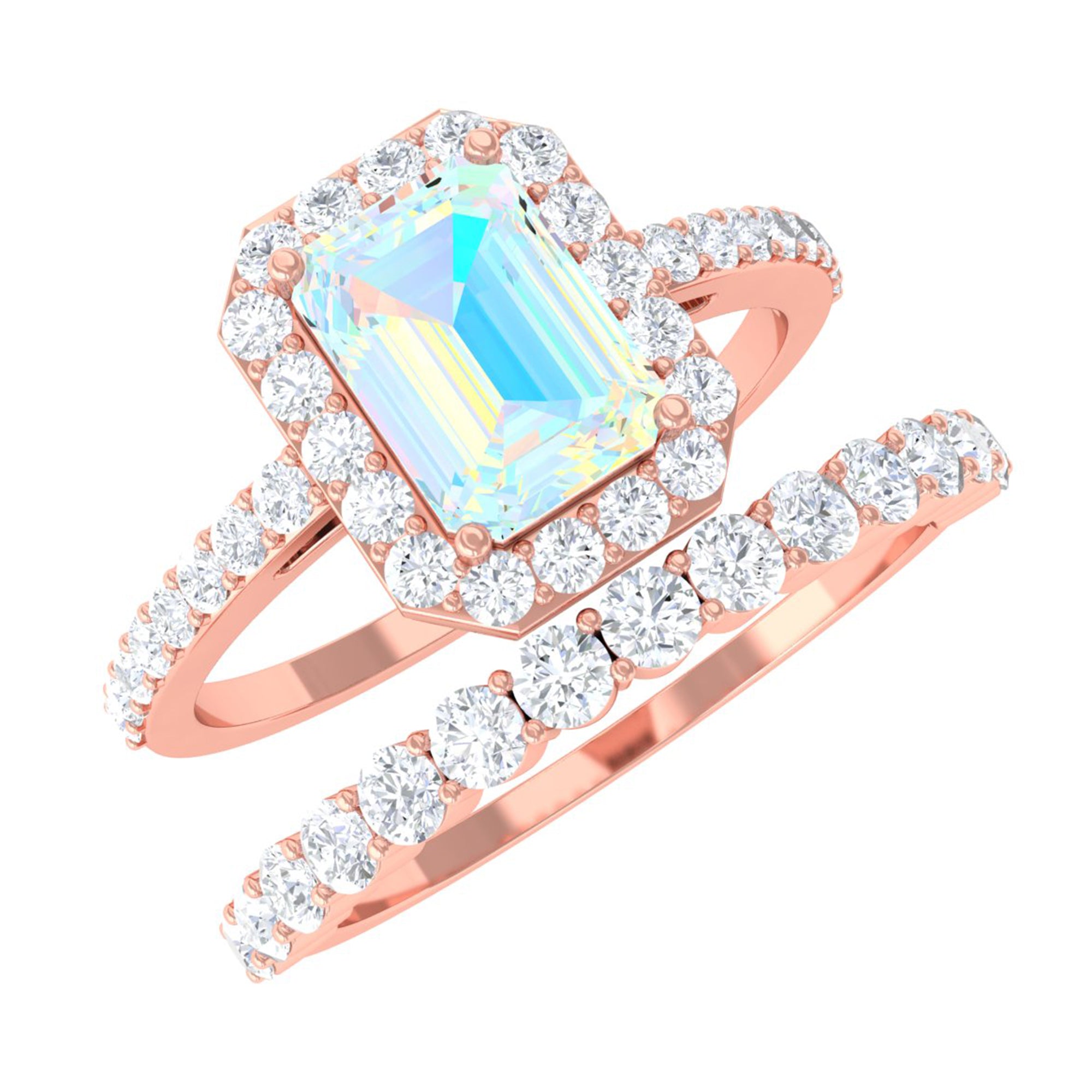 Certified Ethiopian Opal and Moissanite Stackable Ring Set Ethiopian Opal - ( AAA ) - Quality - Rosec Jewels