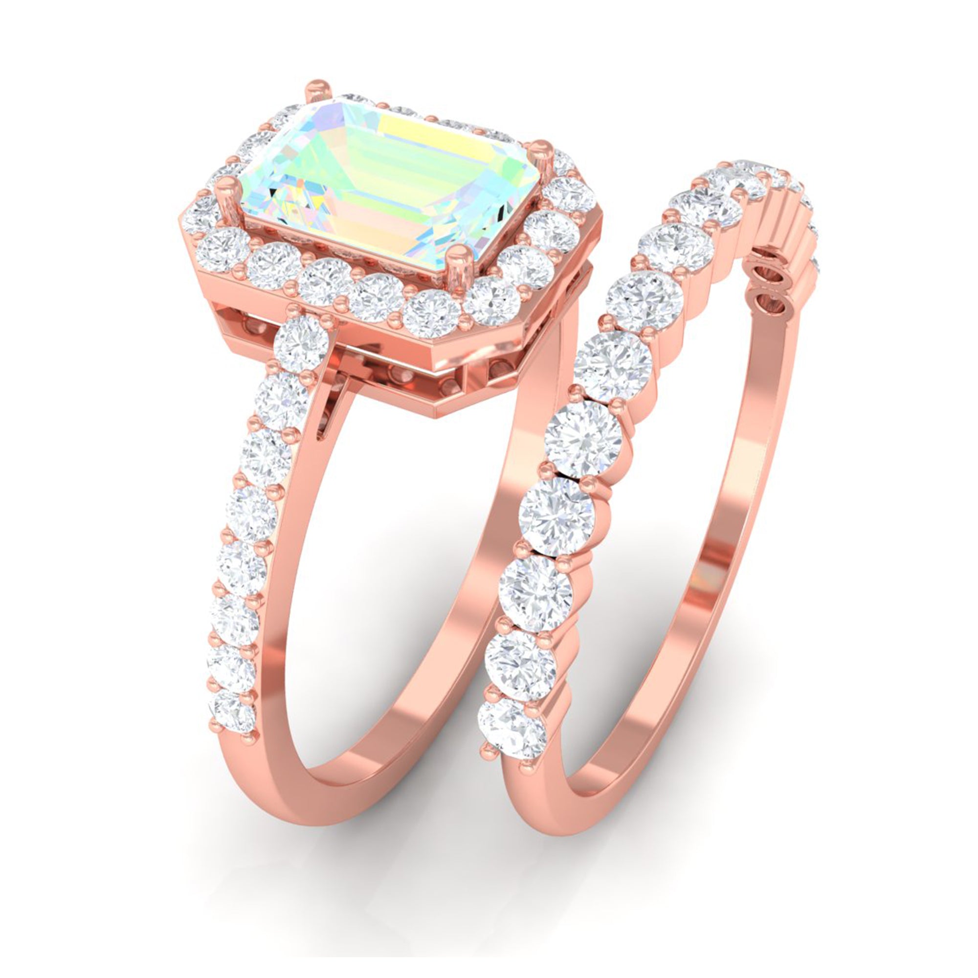 Certified Ethiopian Opal and Moissanite Stackable Ring Set Ethiopian Opal - ( AAA ) - Quality - Rosec Jewels